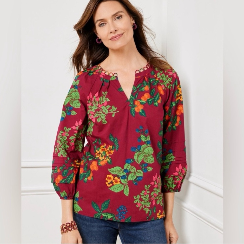 Talbots Floral Blouse - Red and Green